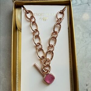 Bomb Party Resort Wear Rose Gold Necklace with Pink Pendant
